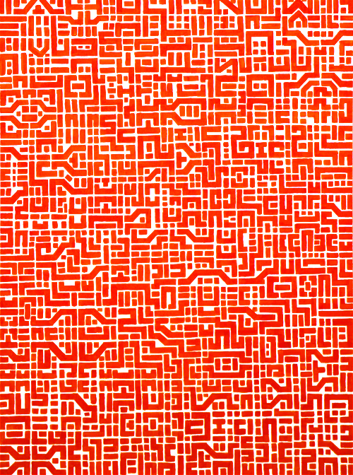 circuit board RED, 90cm x 120cm, acrylic on board, 2009